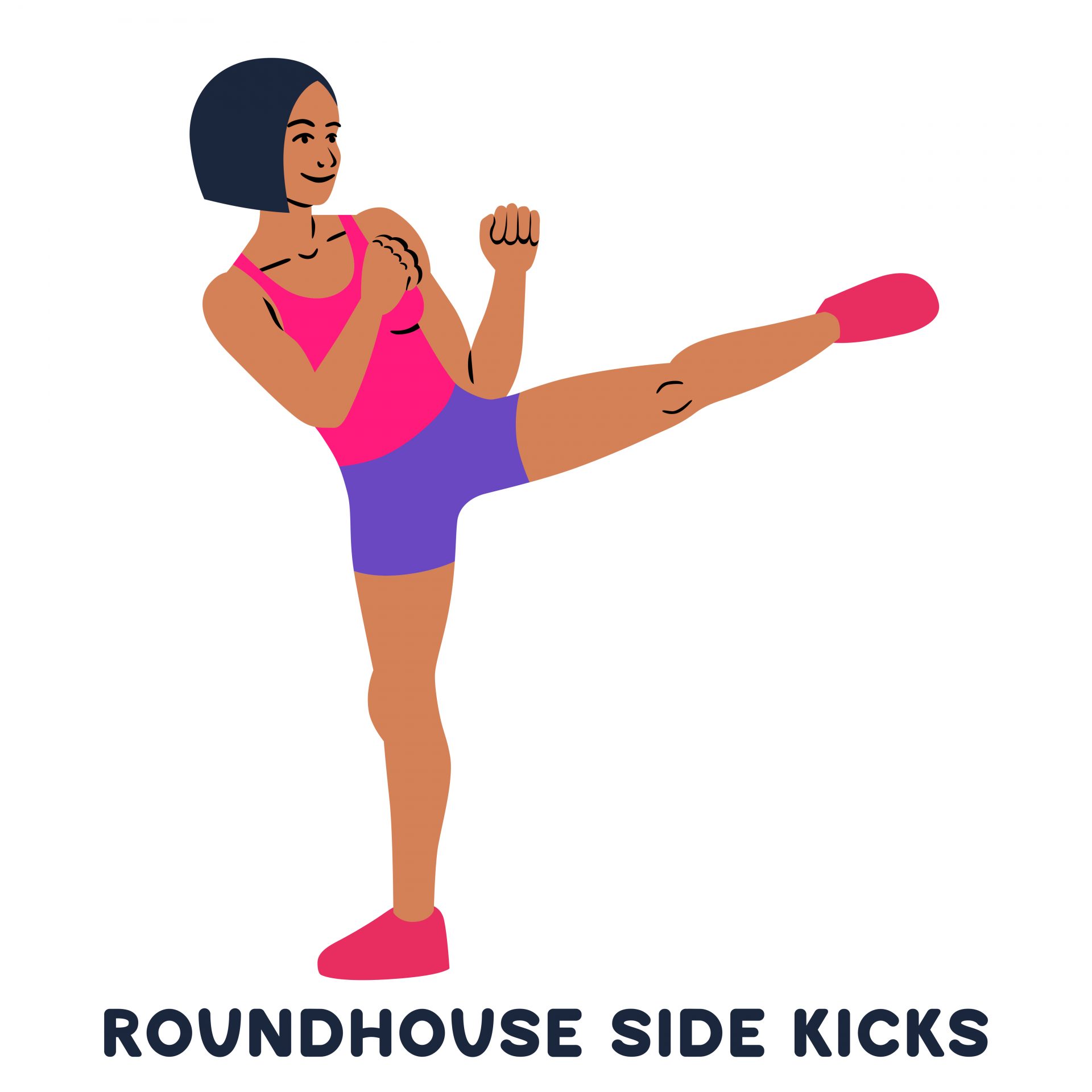 Side kick. Фитнес силуэты женские цветные удар ногой. Раундхаус КИК. Roundhouse Kick. Пинок клипарт.